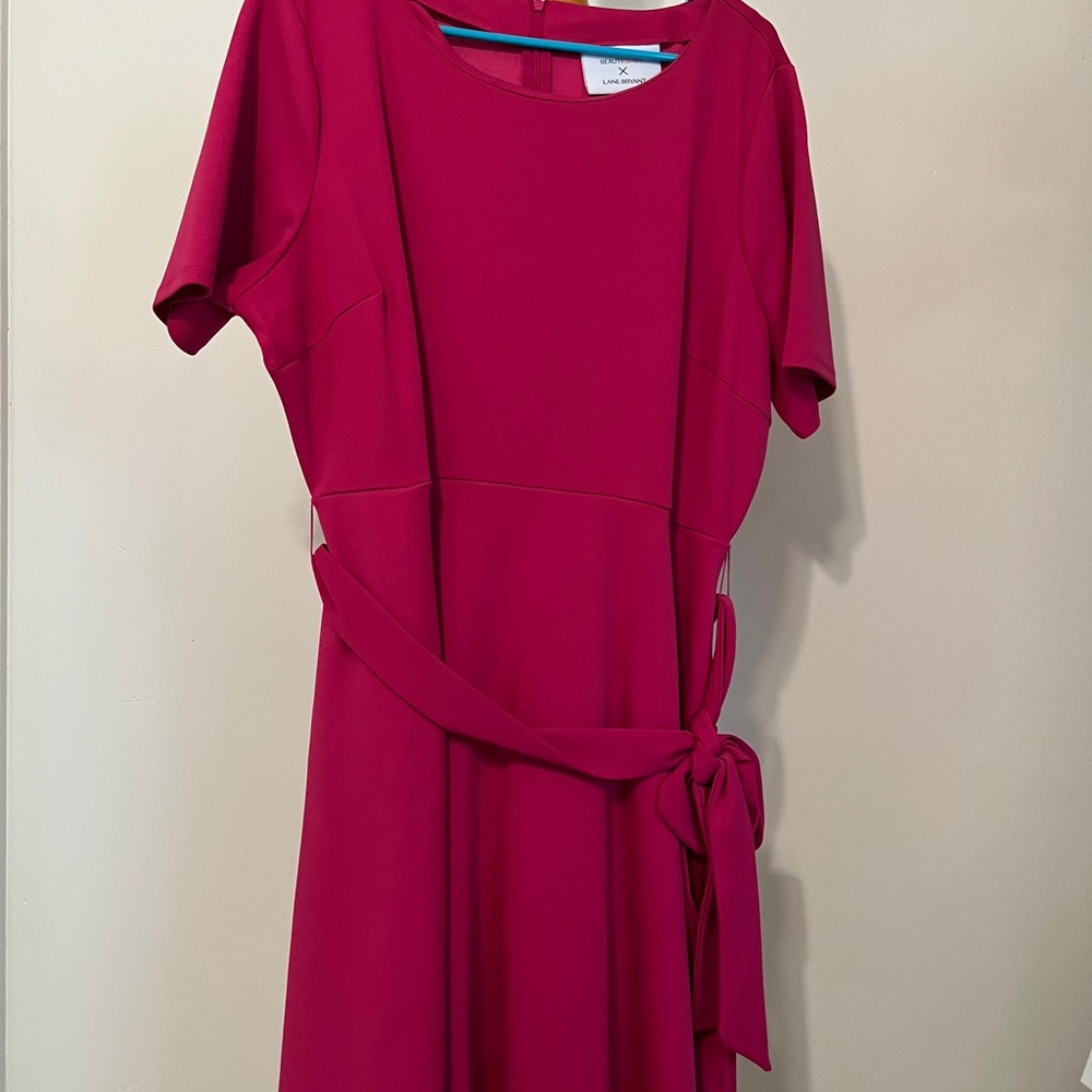 Lane Bryant Hot Pink Tie Front A-Line Midi Dress With Pockets